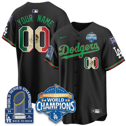 LAD Black Flag Mexico World Series Champions Jersey - 9x Champs - All Stitched