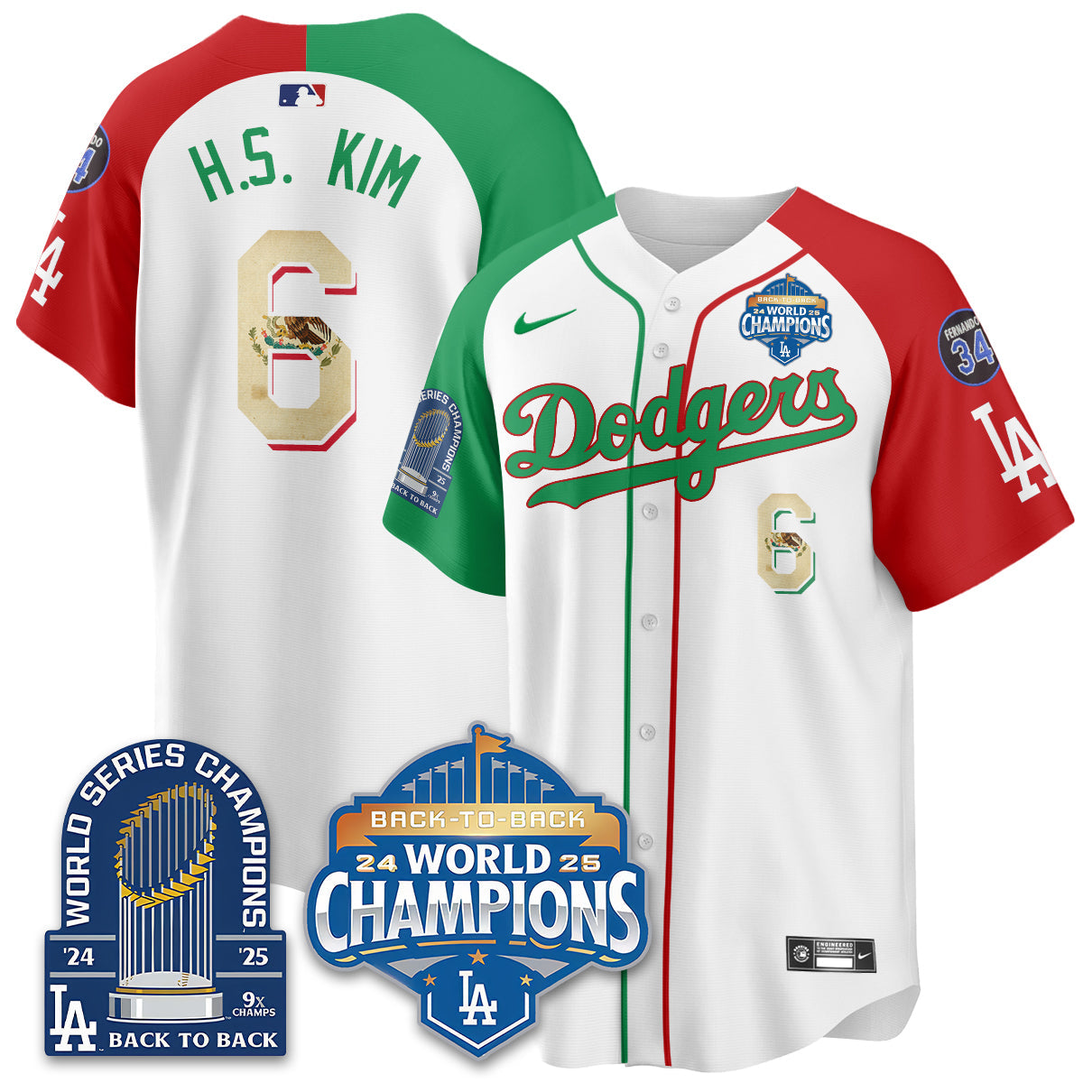LAD Black Flag Mexico World Series Champions Jersey - 9x Champs - All Stitched