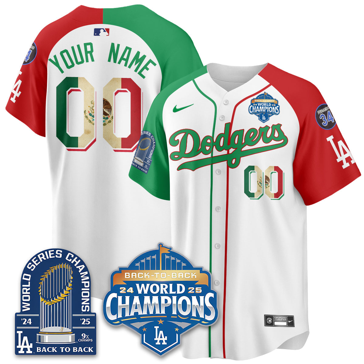 LAD Black Flag Mexico World Series Champions Jersey - 9x Champs - All Stitched