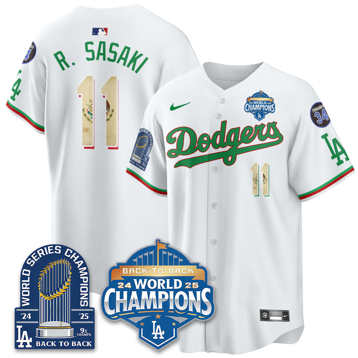 LAD Black Flag Mexico World Series Champions Jersey - 9x Champs - All Stitched