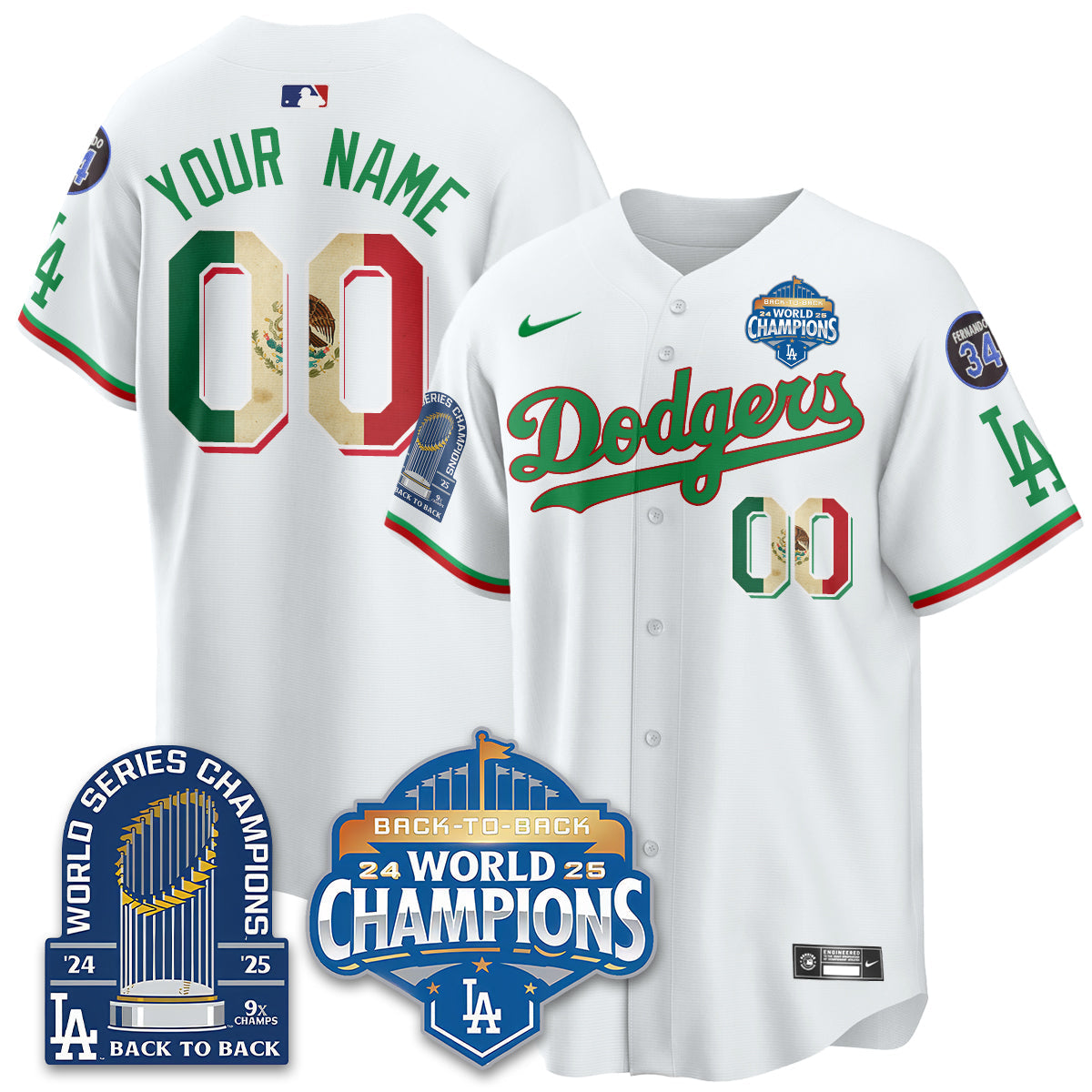 LAD Black Flag Mexico World Series Champions Jersey - 9x Champs - All Stitched
