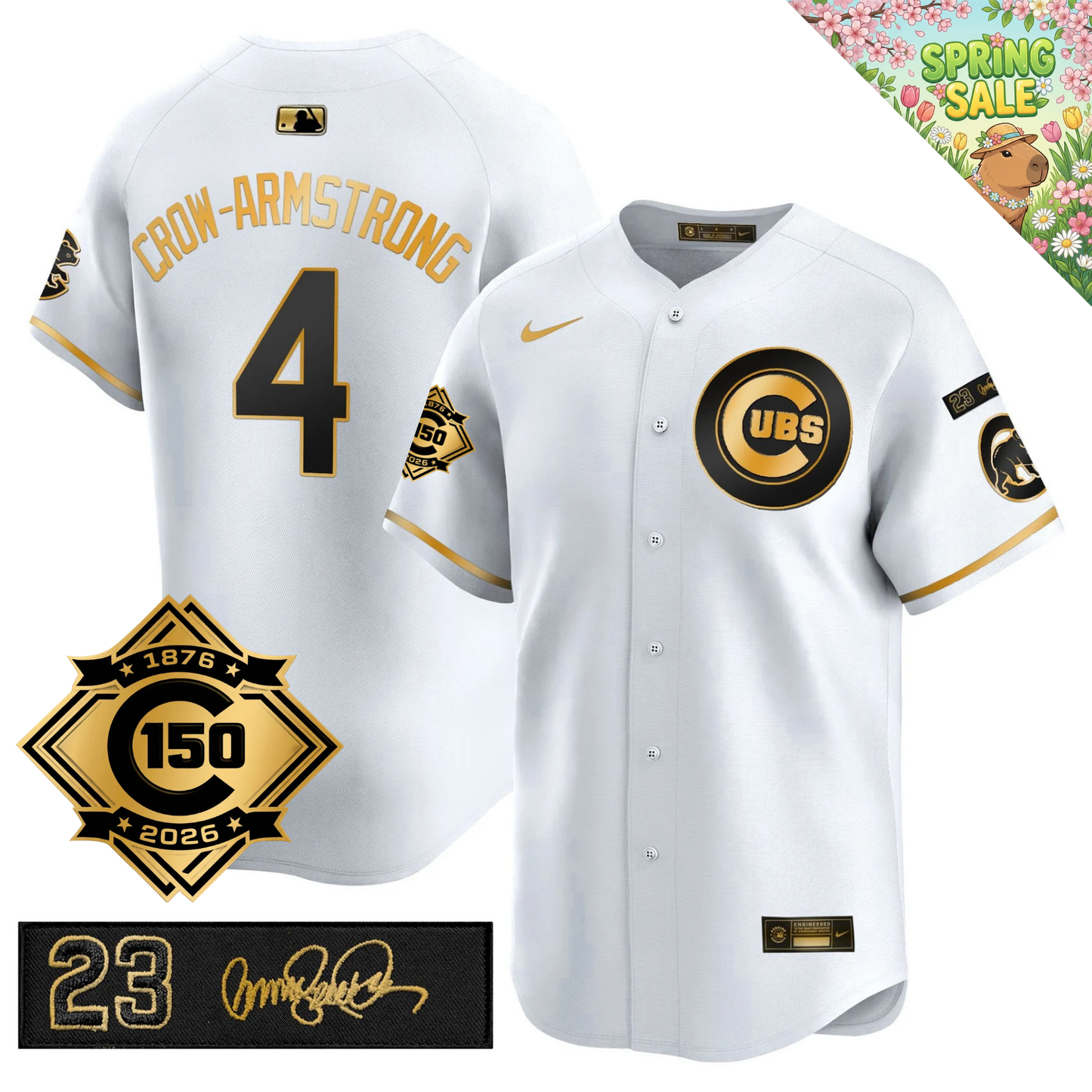CHC 150th Anniversary & 'Ryne Sandberg Tribute' Patch Vapor Premier Limited Gold Jersey - All Stitched