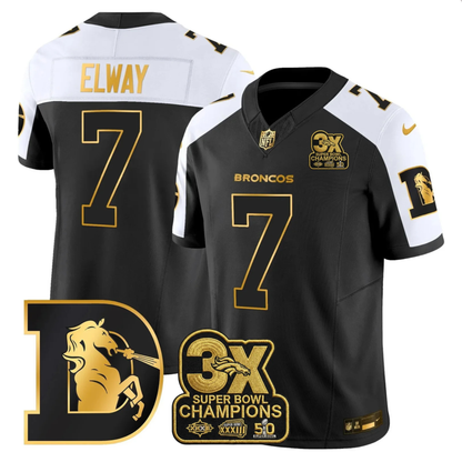 DEN 3x Champions Patch Throwback Gold Vapor Limited Jersey - Stitched