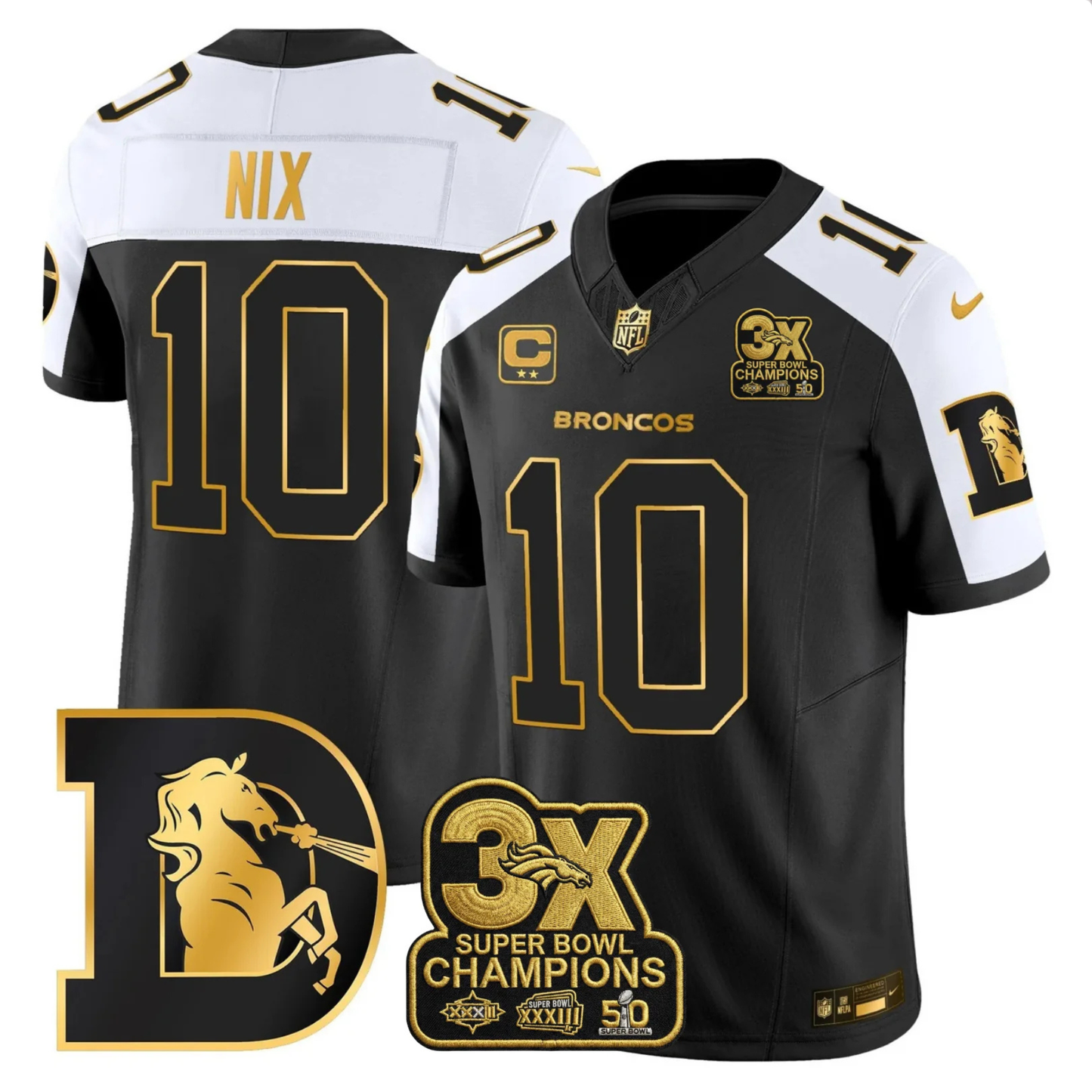 DEN 3x Champions Patch Throwback Gold Vapor Limited Jersey - Stitched