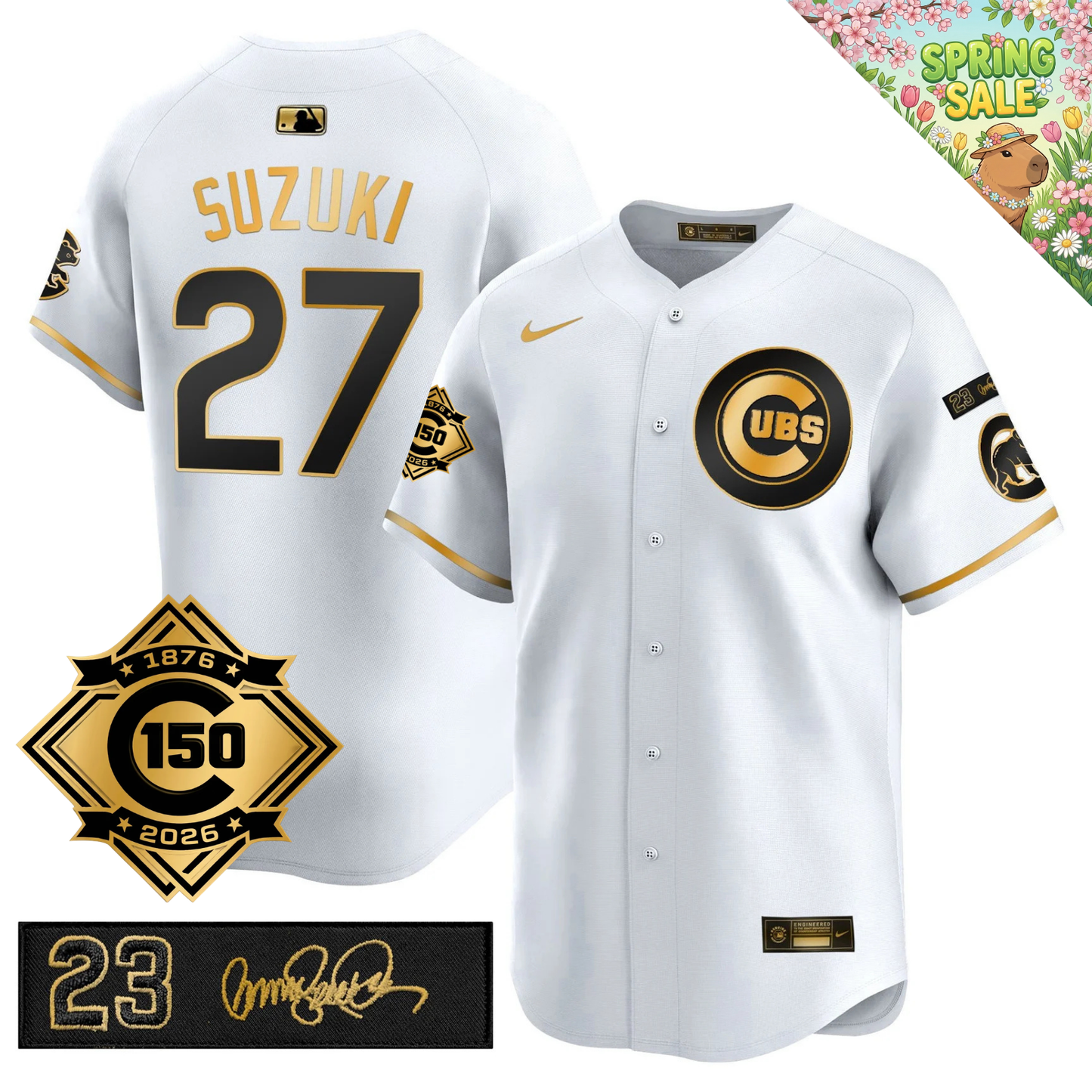 CHC 150th Anniversary & 'Ryne Sandberg Tribute' Patch Vapor Premier Limited Gold Jersey - All Stitched