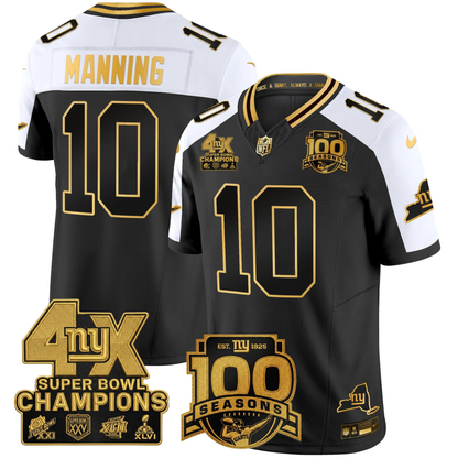 New York Giants 4X Champions & 100th Season Patch Vapor Limited Jersey - All Stitched