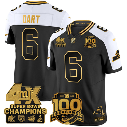 New York Giants 4X Champions & 100th Season Patch Vapor Limited Jersey - All Stitched