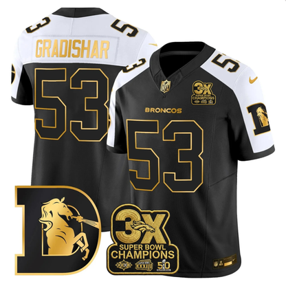 DEN 3x Champions Patch Throwback Gold Vapor Limited Jersey - Stitched