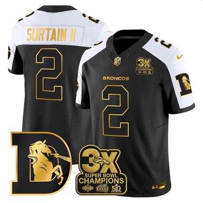 DEN 3x Champions Patch Throwback Gold Vapor Limited Jersey - Stitched