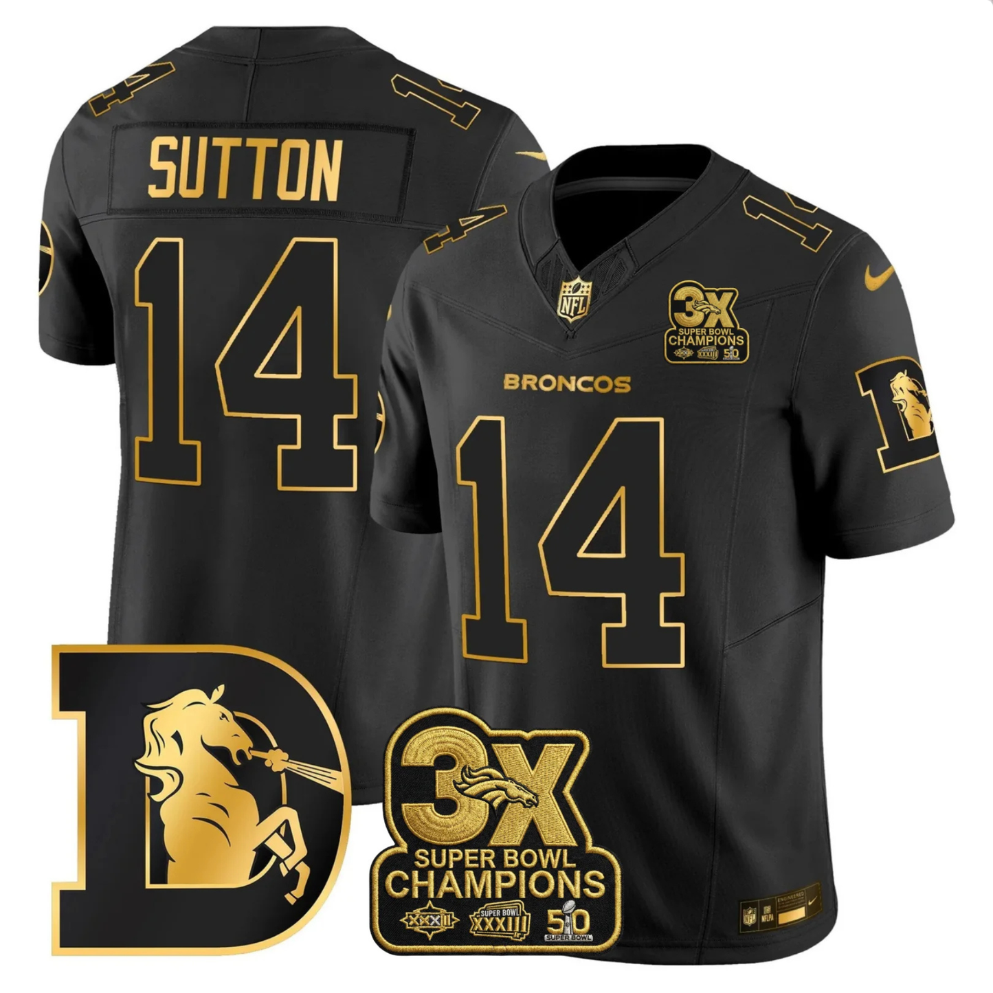 DEN 3x Champions Patch Throwback Gold Vapor Limited Jersey - Stitched