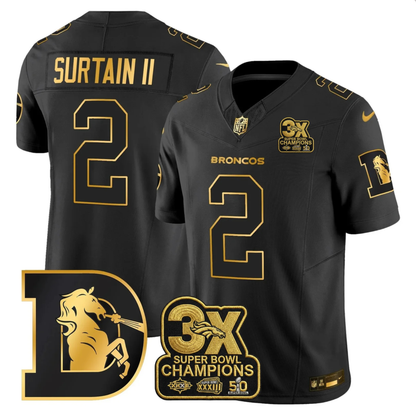 DEN 3x Champions Patch Throwback Gold Vapor Limited Jersey - Stitched