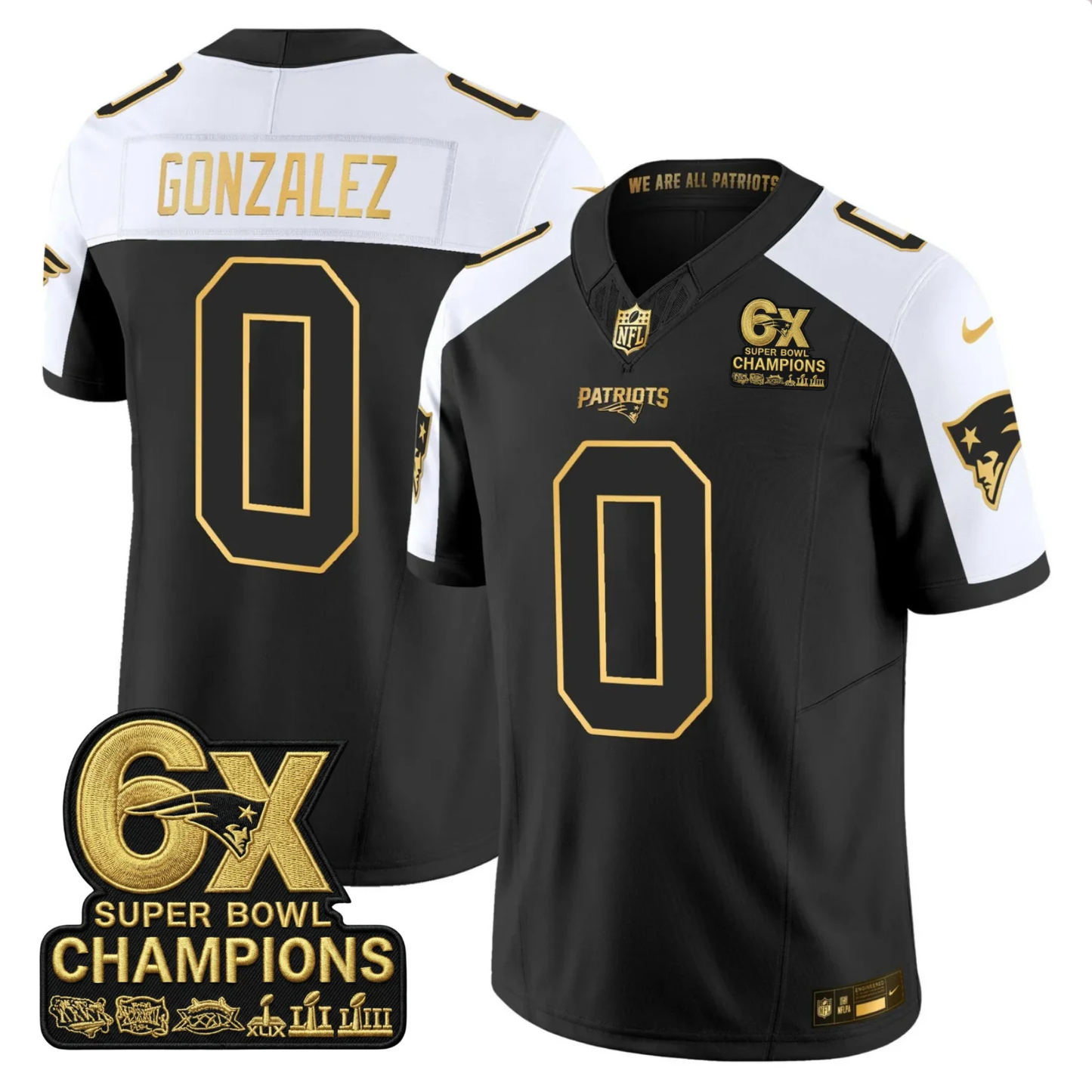 NE 2025 6x Champions Patch Gold Vapor Limited Jersey - All Stitched