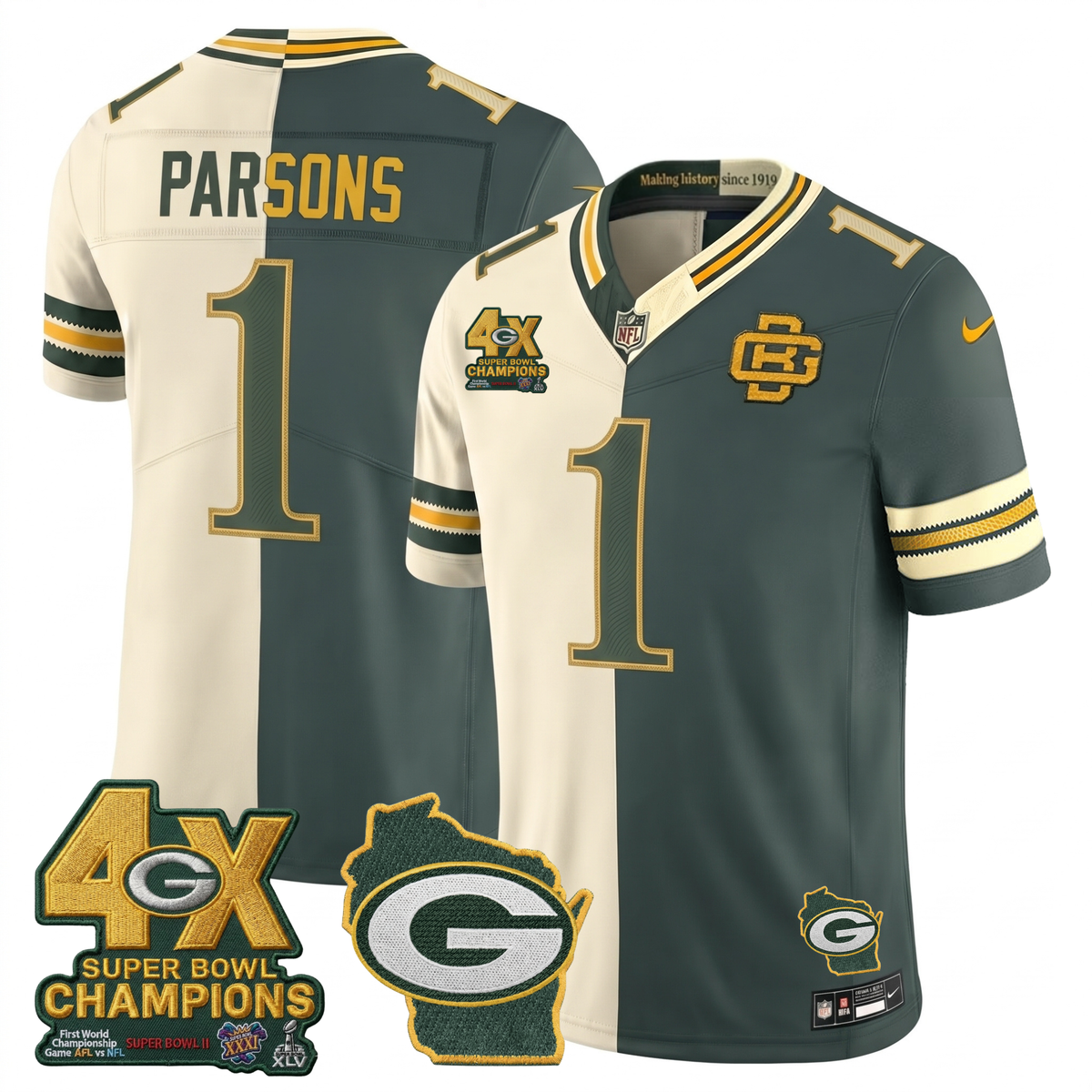 GB 2026 Rivalries Split 4X Champs Patch Vapor Jersey - Stitched
