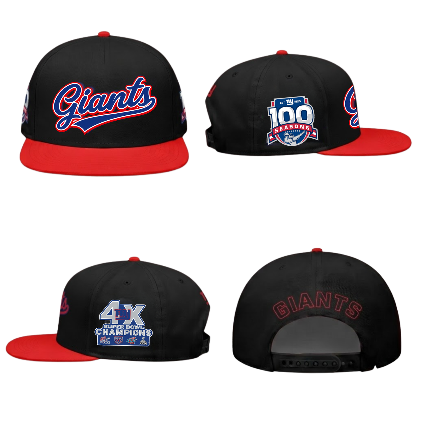 NYG 4X Champs & 100 Anniversary Snapback Cap - Printed