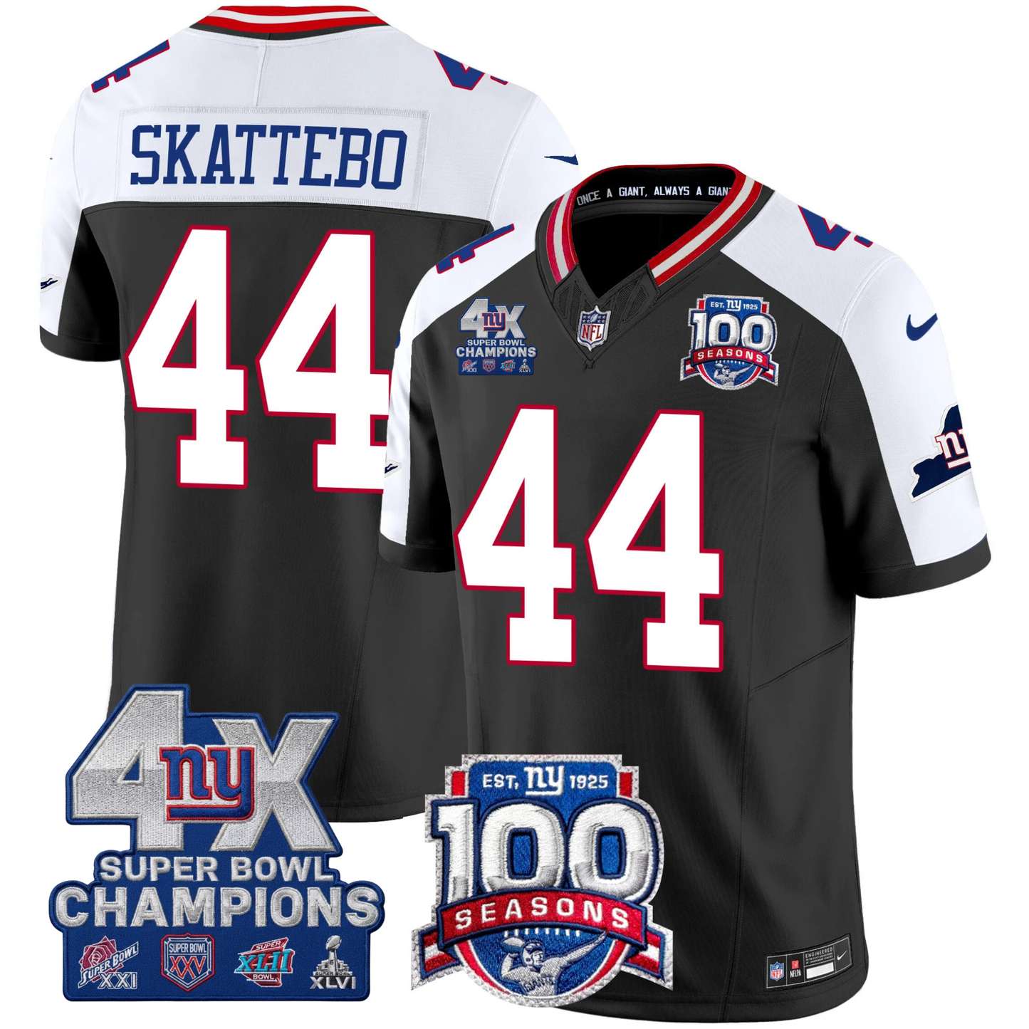 New York Giants 4X Champions & 100th Season Patch Vapor Limited Jersey - All Stitched
