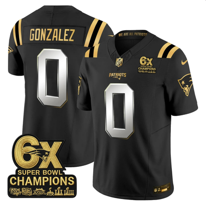 NE 2025 6x Champions Patch Gold Vapor Limited Jersey - All Stitched