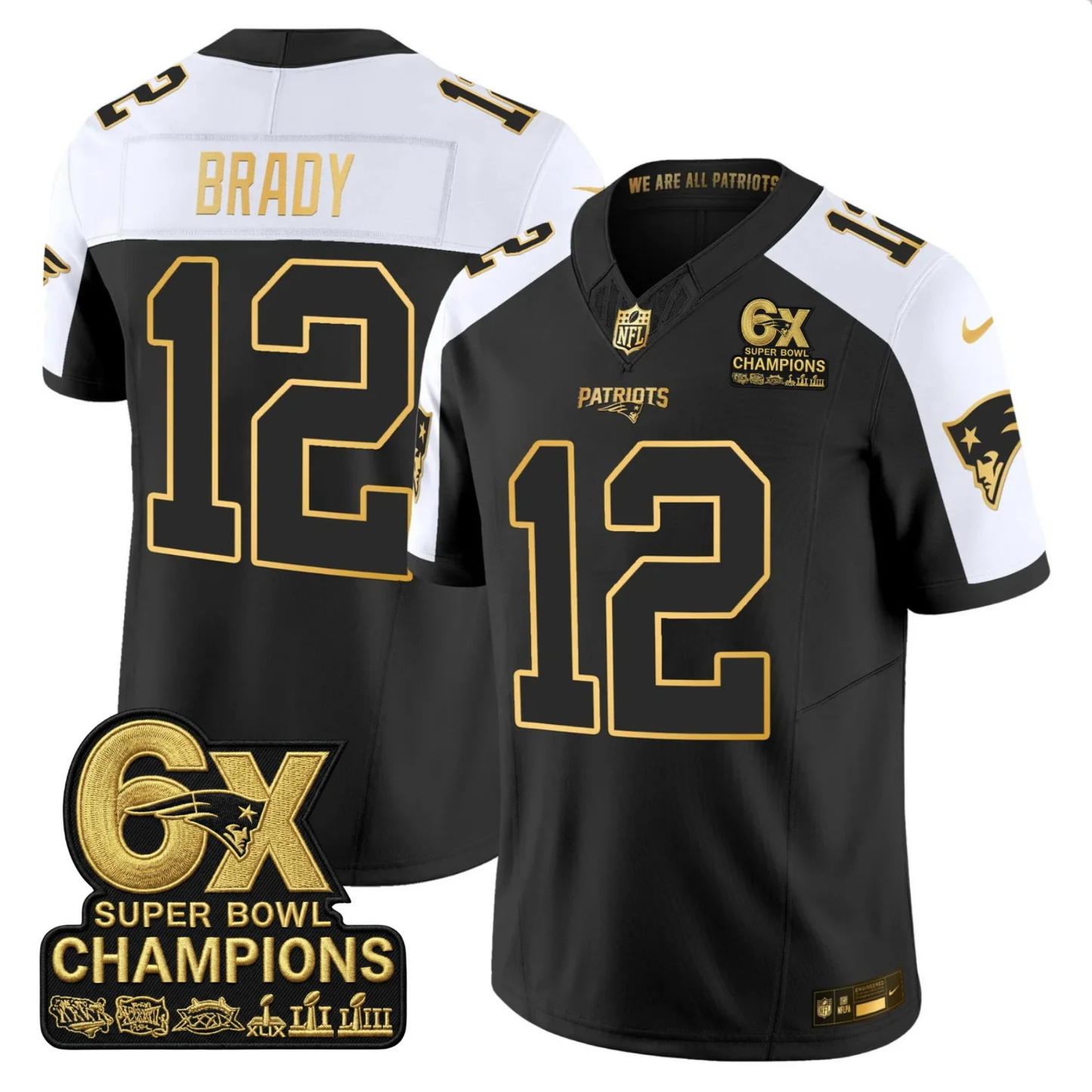 NE 2025 6x Champions Patch Gold Vapor Limited Jersey - All Stitched