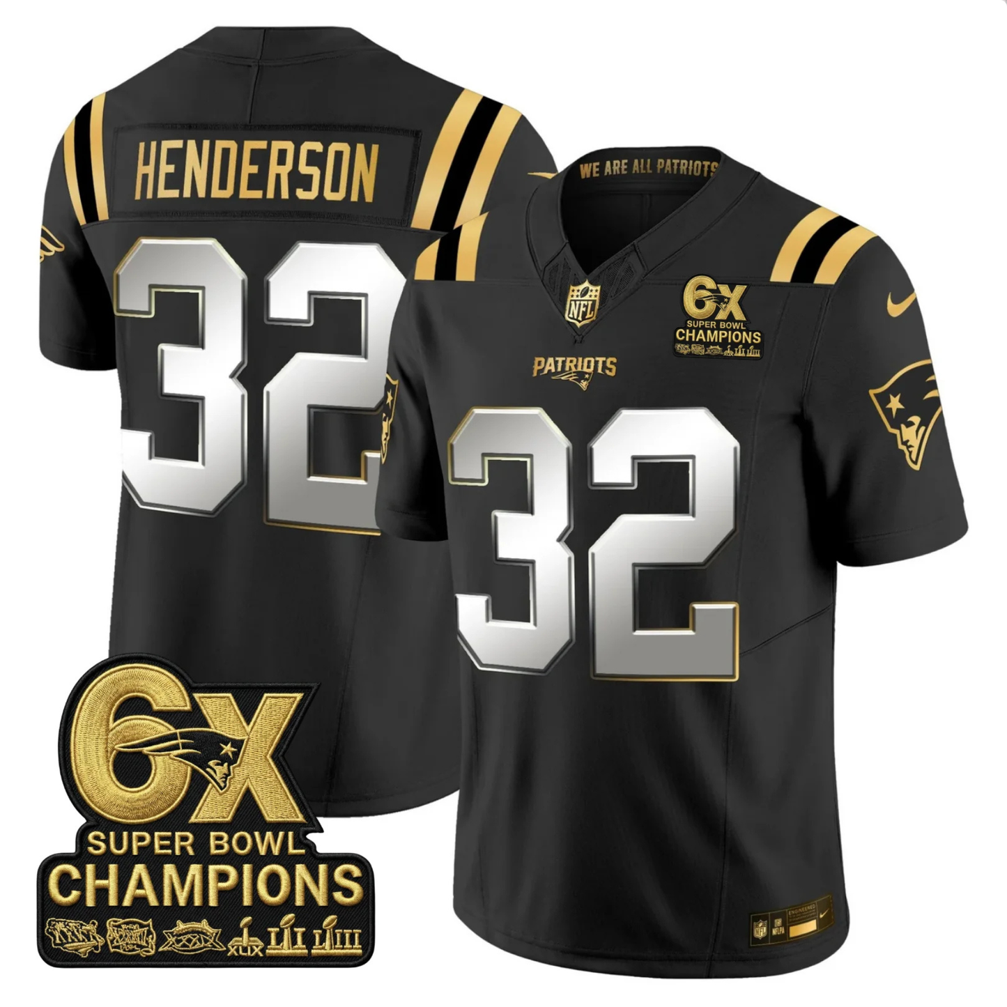 NE 2025 6x Champions Patch Gold Vapor Limited Jersey - All Stitched
