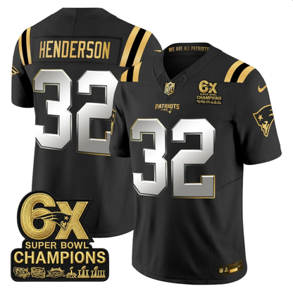 NE 2025 6x Champions Patch Gold Vapor Limited Jersey - All Stitched