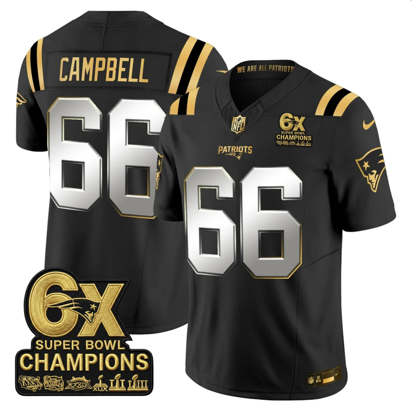 NE 2025 6x Champions Patch Gold Vapor Limited Jersey - All Stitched