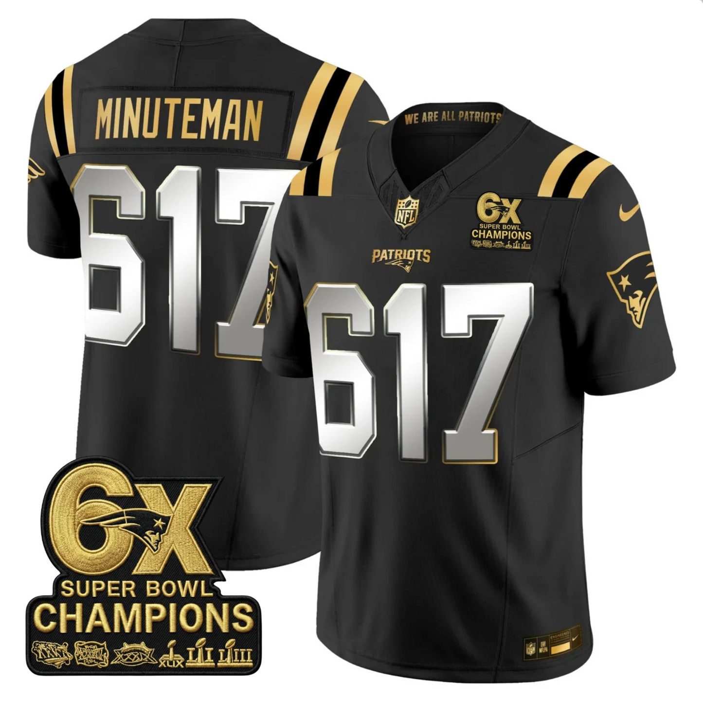 NE 2025 6x Champions Patch Gold Vapor Limited Jersey - All Stitched