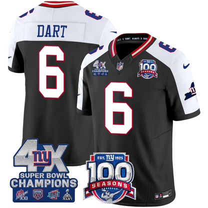 New York Giants 4X Champions & 100th Season Patch Vapor Limited Jersey - All Stitched
