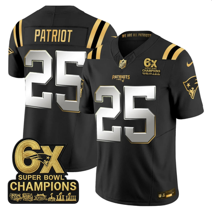 NE 2025 6x Champions Patch Gold Vapor Limited Jersey - All Stitched