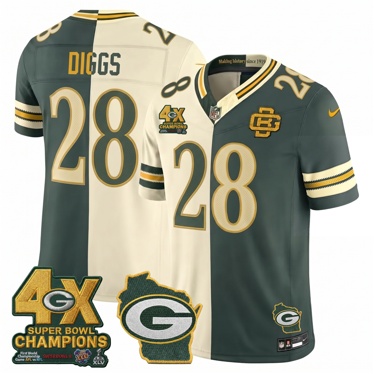 GB 2026 Rivalries Split 4X Champs Patch Vapor Jersey - Stitched