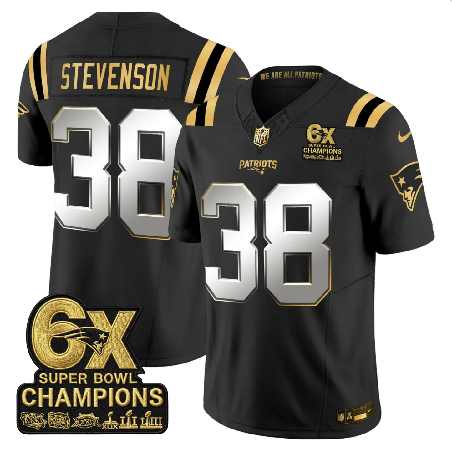 NE 2025 6x Champions Patch Gold Vapor Limited Jersey - All Stitched