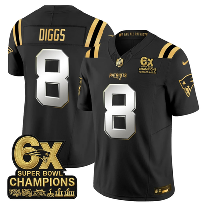 NE 2025 6x Champions Patch Gold Vapor Limited Jersey - All Stitched