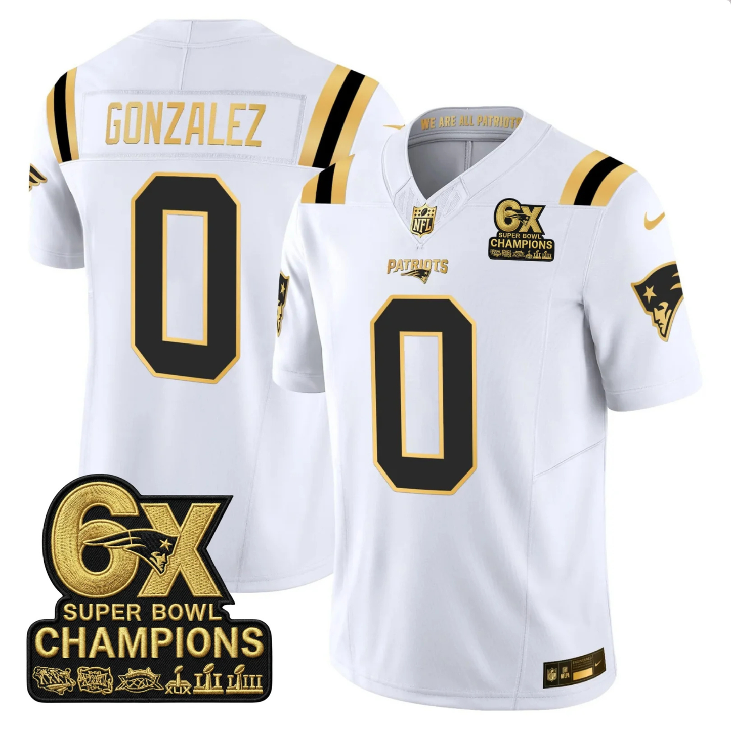 NE 2025 6x Champions Patch Gold Vapor Limited Jersey - All Stitched
