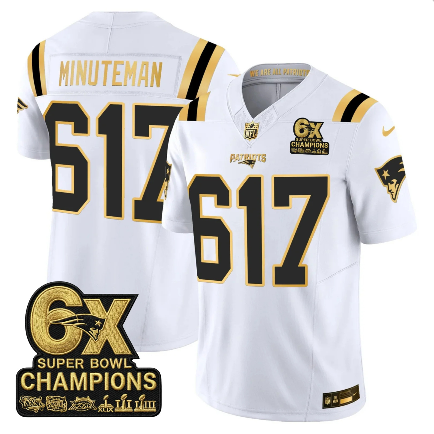 NE 2025 6x Champions Patch Gold Vapor Limited Jersey - All Stitched