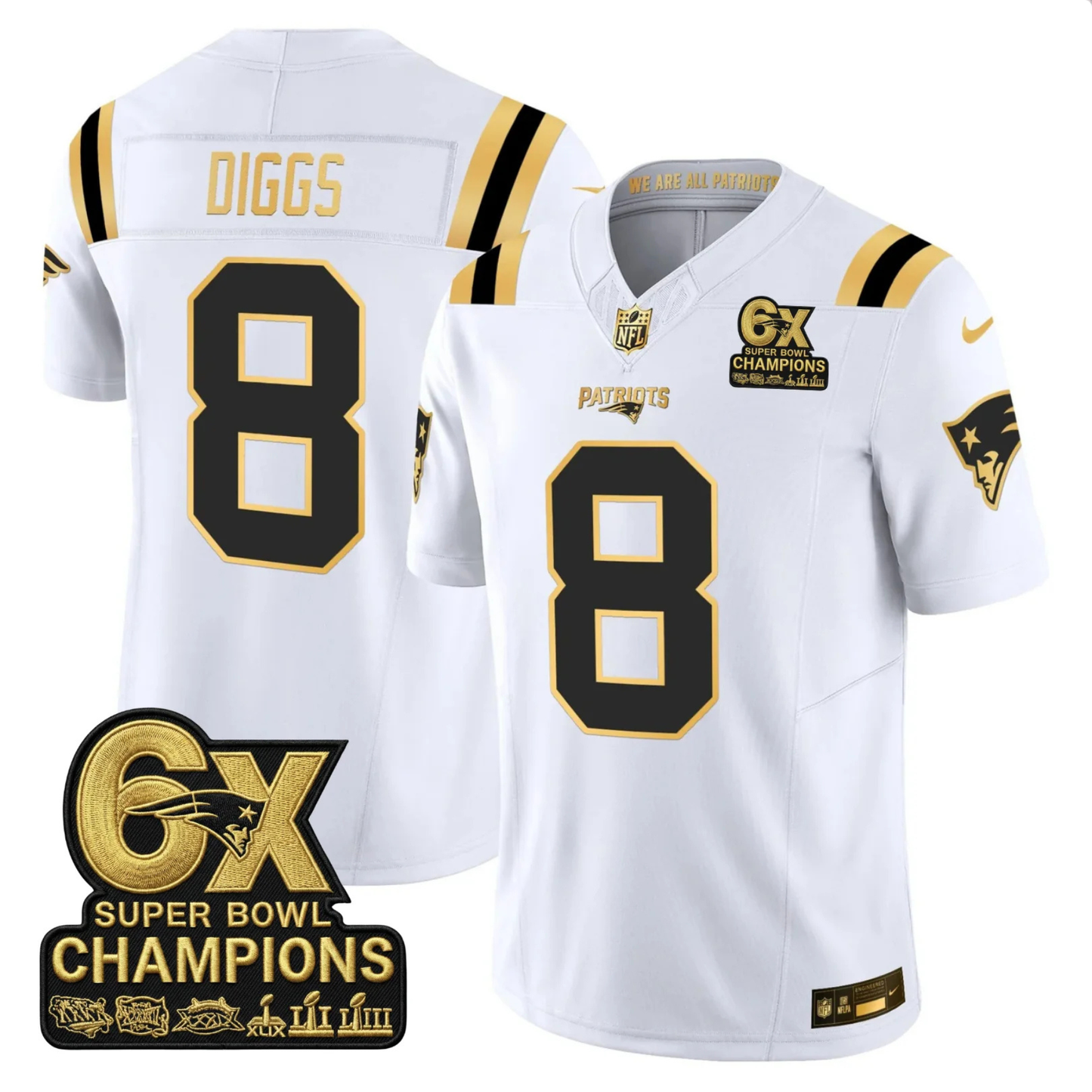 NE 2025 6x Champions Patch Gold Vapor Limited Jersey - All Stitched