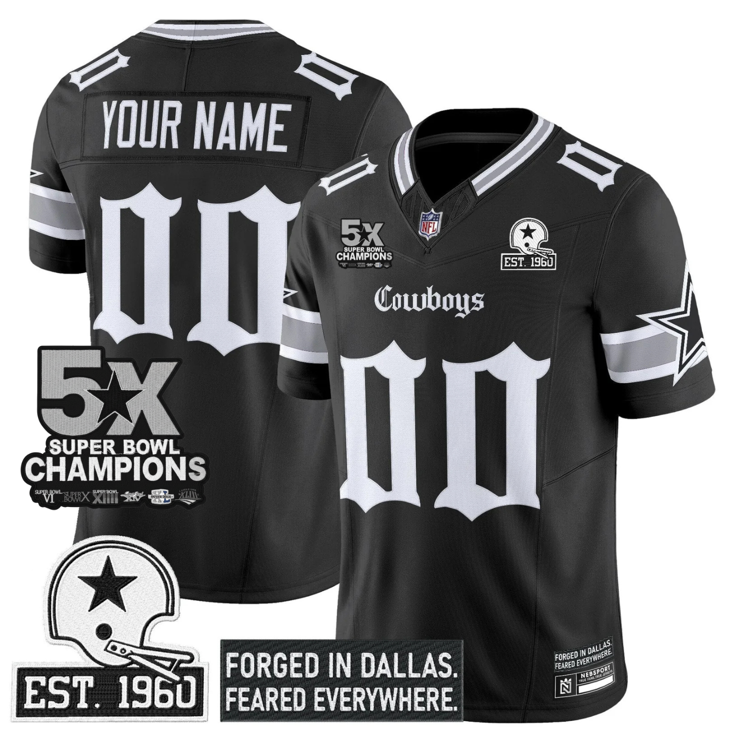 Custom DAL 'Gothic Lone Star Edition' 5x Champions Patch Vapor Limited Jersey - All Stitched