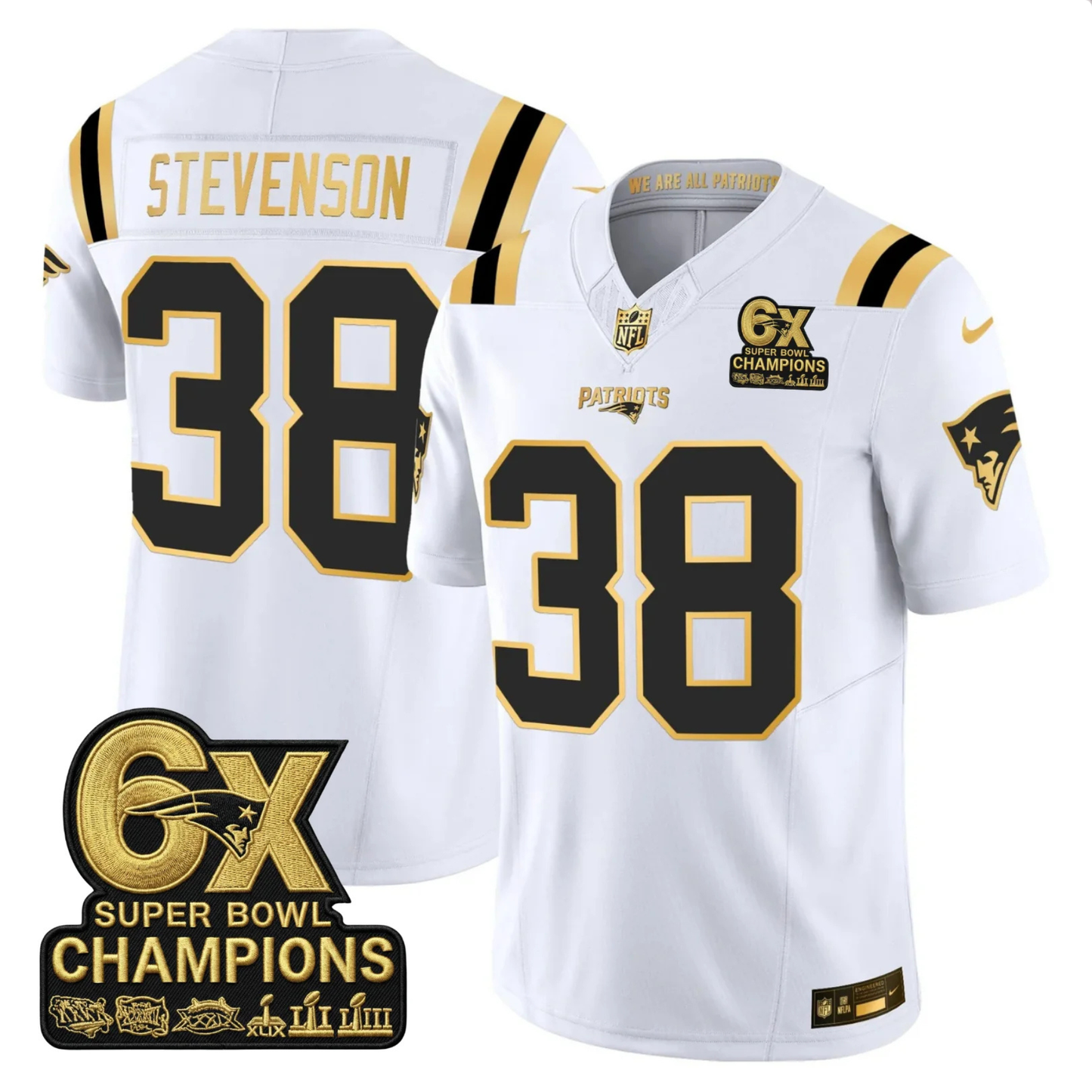 NE 2025 6x Champions Patch Gold Vapor Limited Jersey - All Stitched