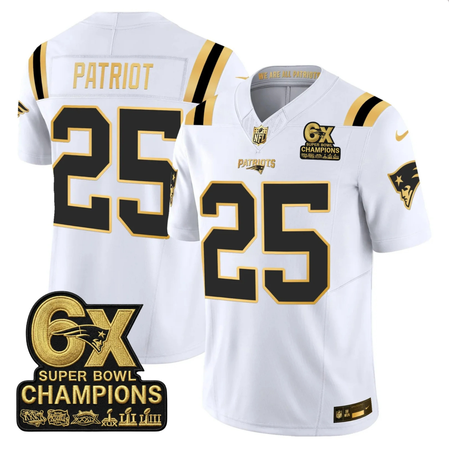 NE 2025 6x Champions Patch Gold Vapor Limited Jersey - All Stitched