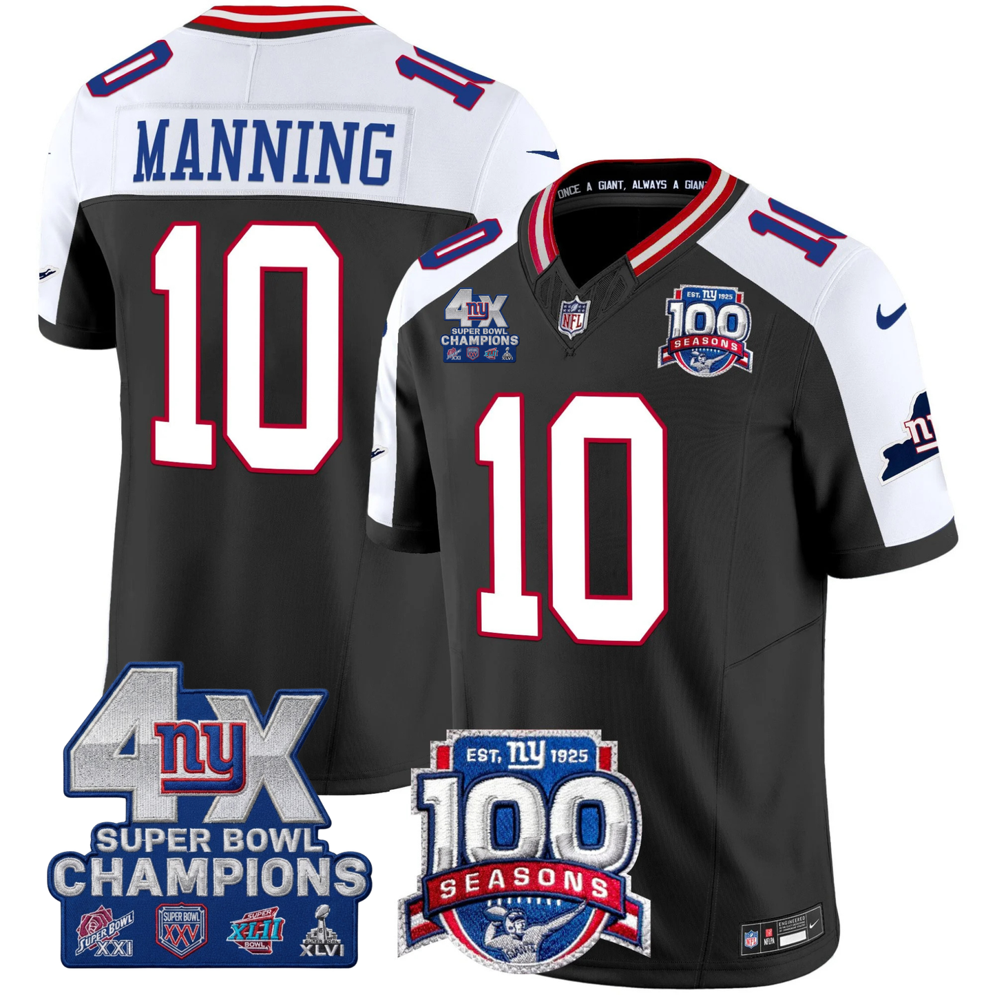 New York Giants 4X Champions & 100th Season Patch Vapor Limited Jersey - All Stitched