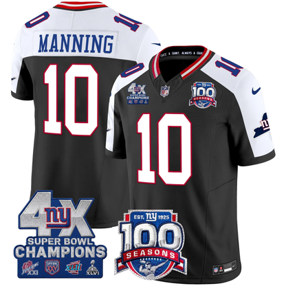 New York Giants 4X Champions & 100th Season Patch Vapor Limited Jersey - All Stitched