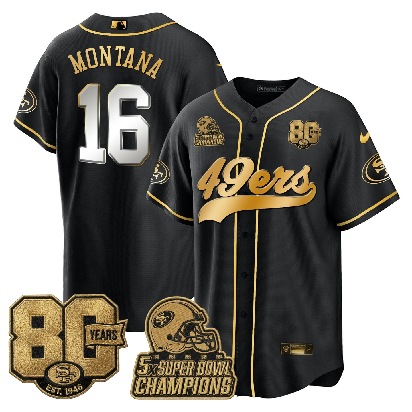 SF 80 Years & 5X Champs Vapor Baseball Jersey - Stitched