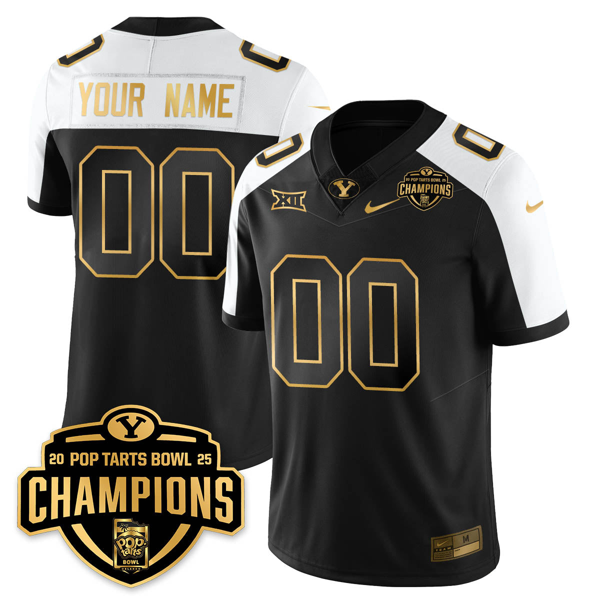 Custom BYC Football 2025 Pop-Tarts Bowl Champions Gold Jersey - All Stitched