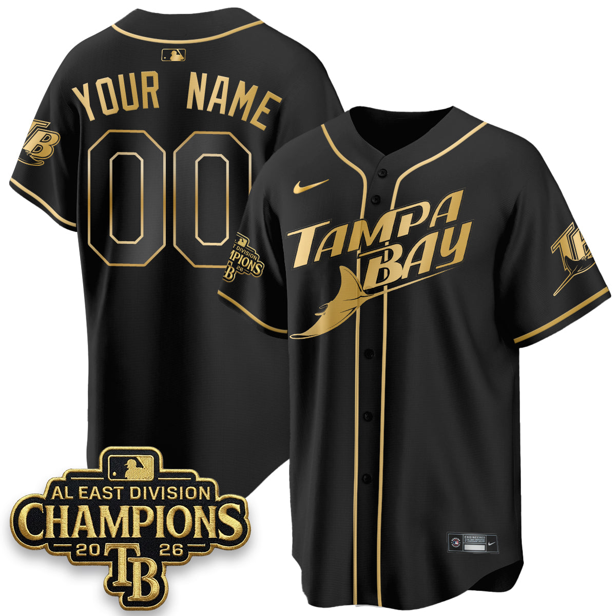 TB 2026 AL East Champs Gold Edition Vapor Jersey - Stitched