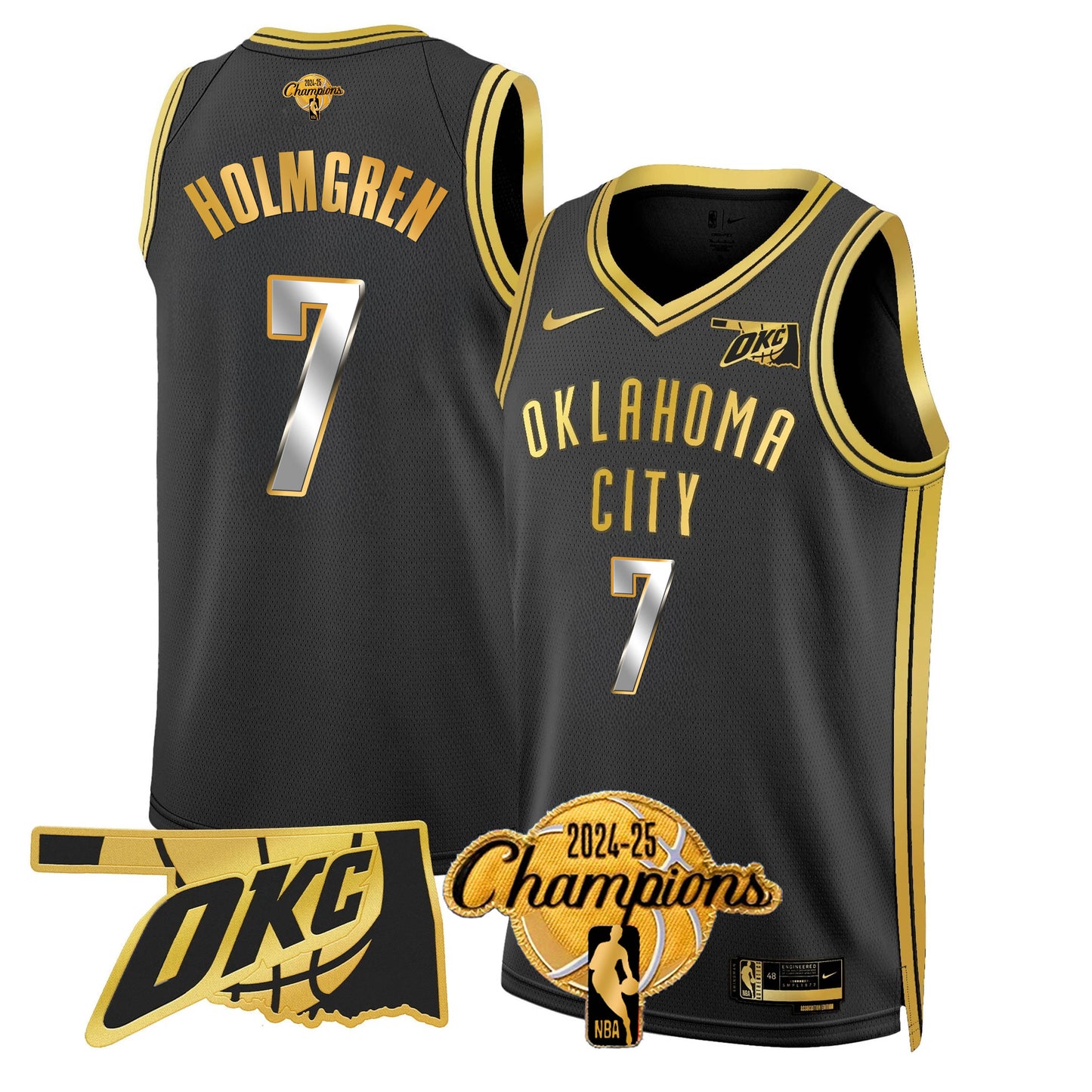 The Thunder 2024-25 Champions Black Gold Jersey - All Stitched
