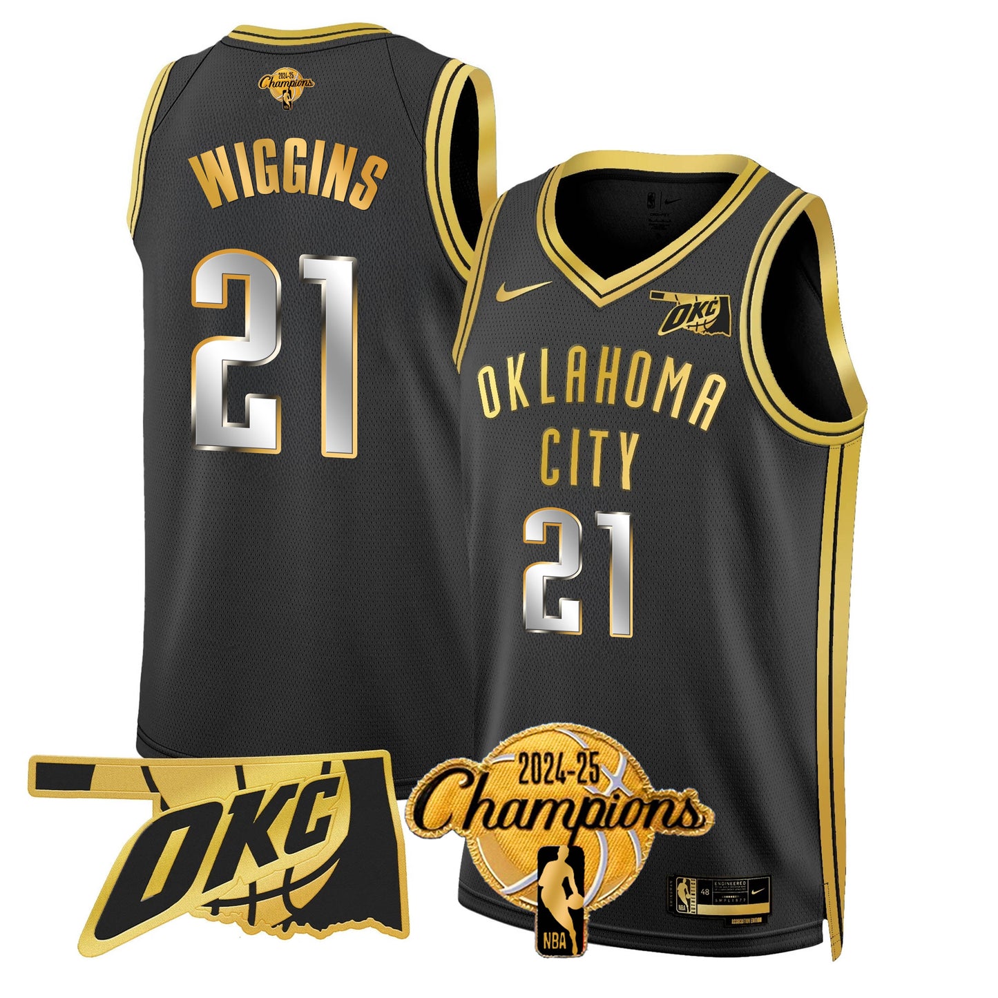 The Thunder 2024-25 Champions Black Gold Jersey - All Stitched
