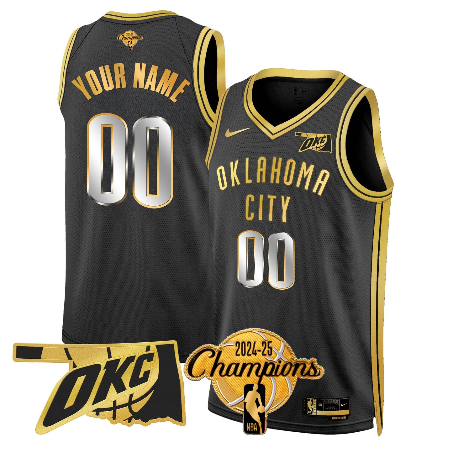 The Thunder 2024-25 Champions Black Gold Jersey - All Stitched