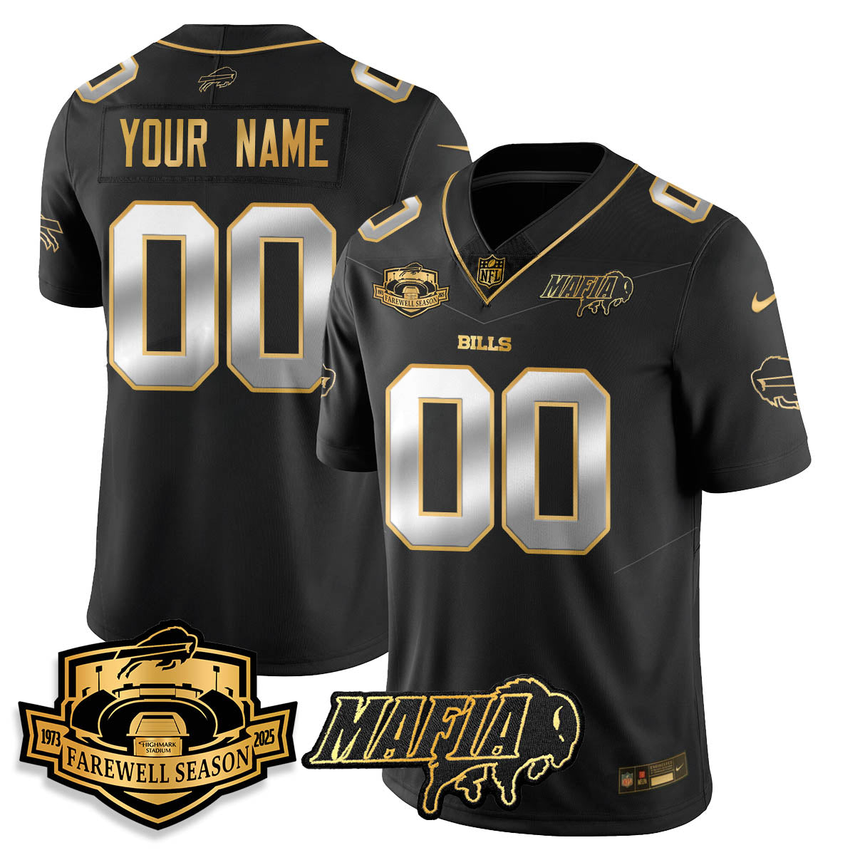 BUF 2025 Bills Mafia Patch Gold Vapor Limited Custom Jersey - All Stitched