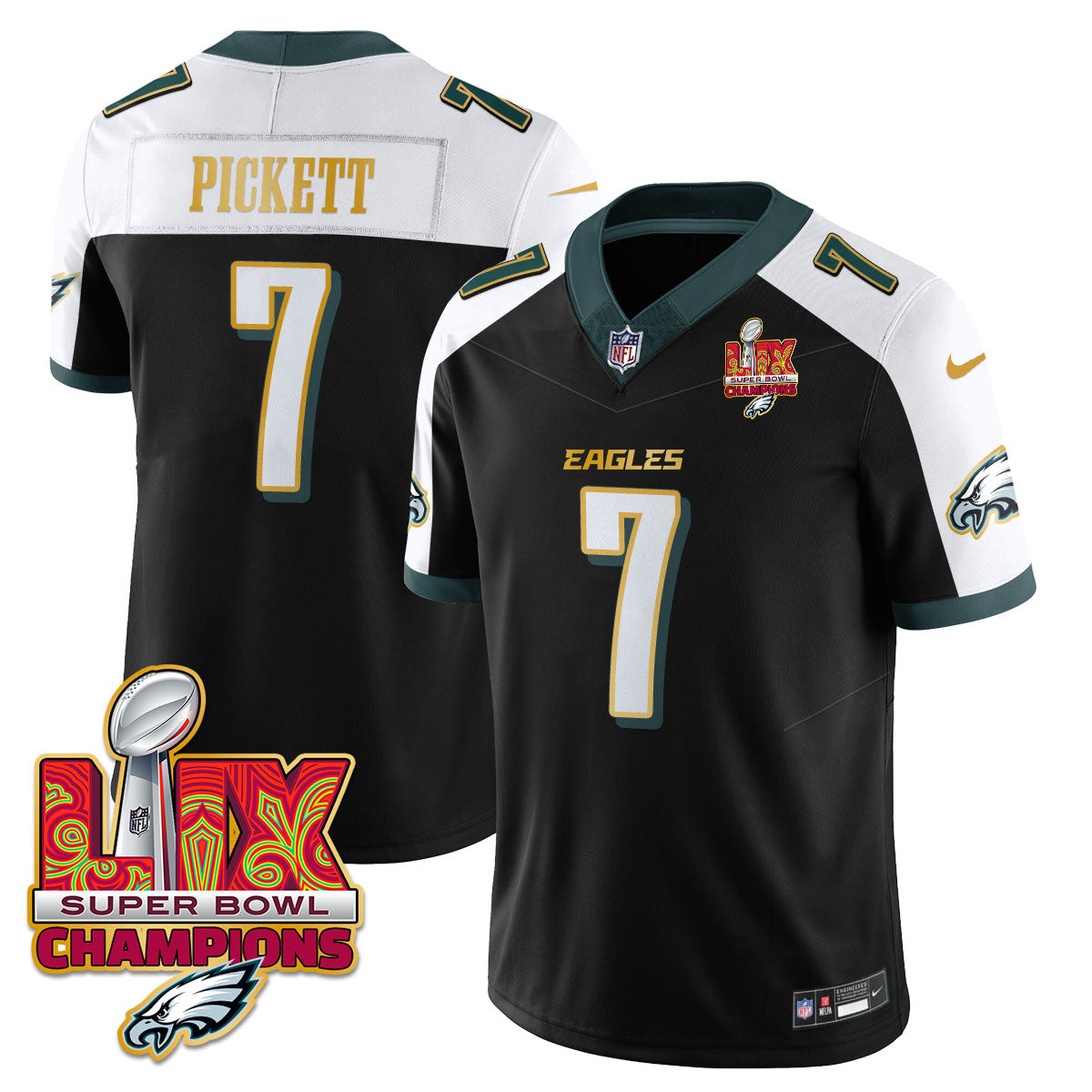 PHI Super Bowl LIX Champions Gold Trim Vapor Limited Jersey - All Stitched
