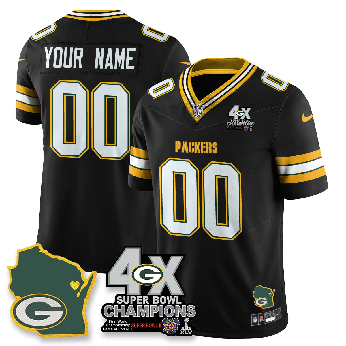 GB 4-Time Champions Patch Vapor Limited Jersey - All Stitched