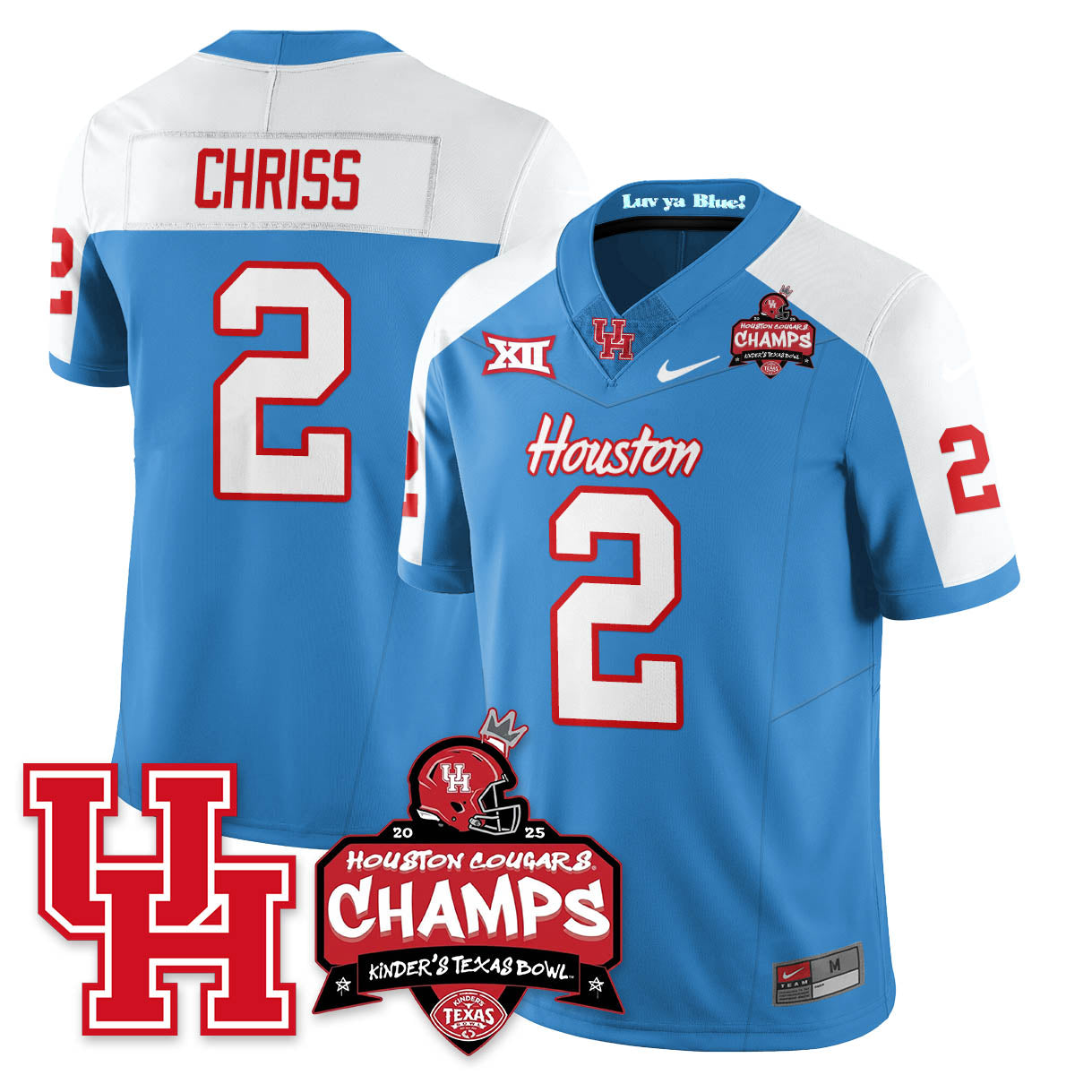 Houston Cougar Football 2025 Kinder's Texas Bowl Champions Jersey - All Stitched