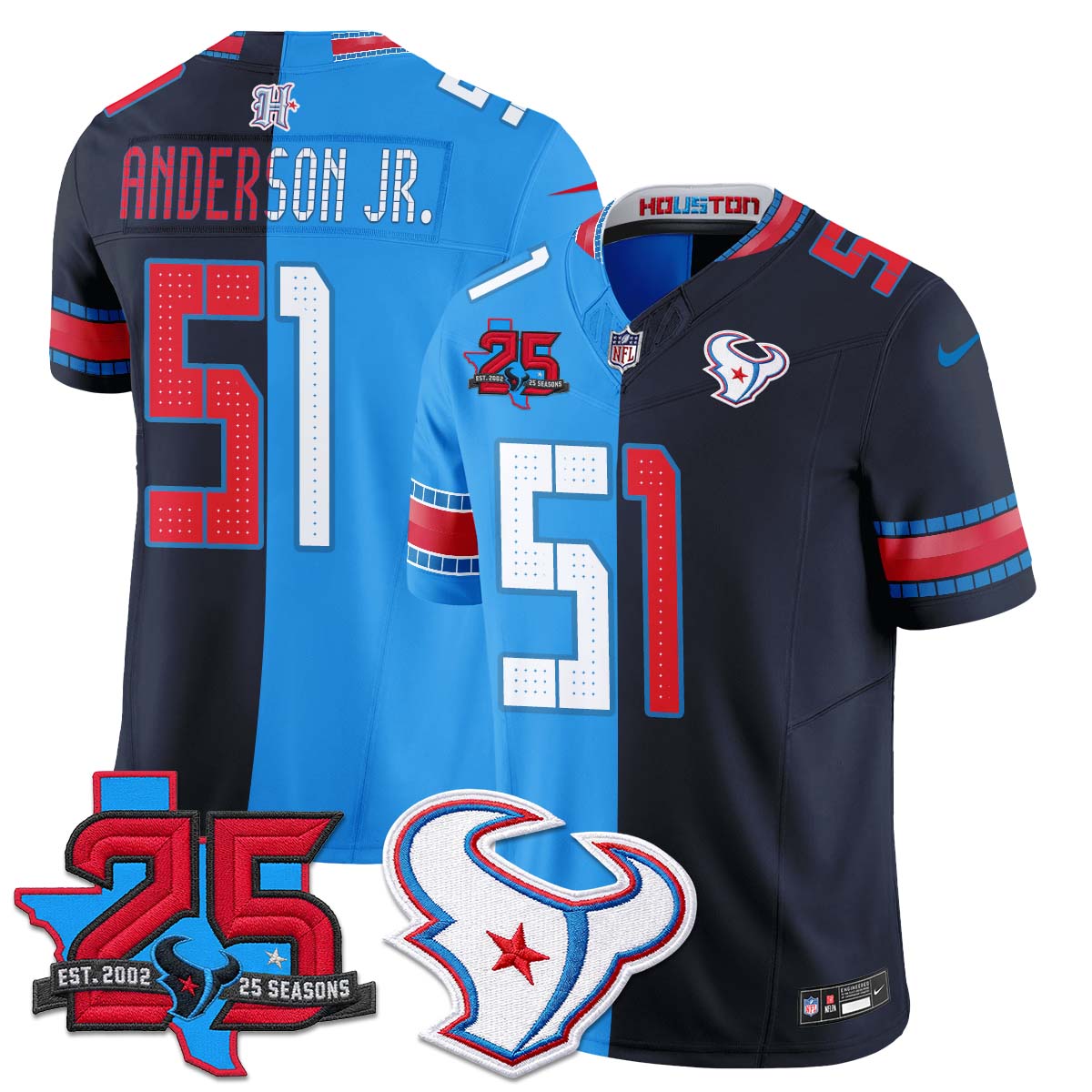 HOU 2026 25th Patch Rivalries Split Vapor Jersey - Stitched