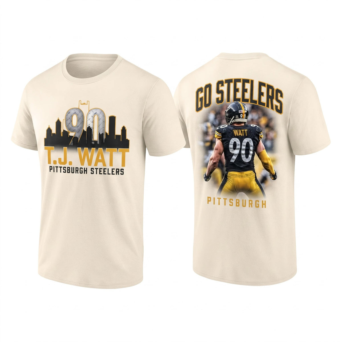 PIT TJ. Watt #90 Go Steelers Two Sides T-Shirt - Printed